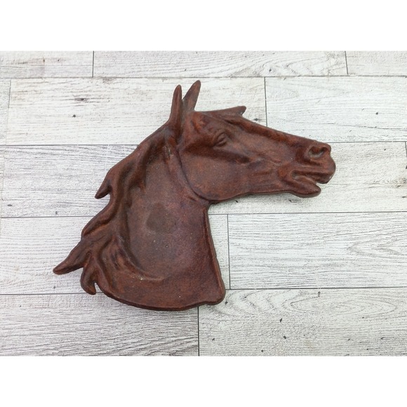 Vintage Horse Head Cast Iron Art Tray Dish Cigar Spoon Ashtray Western Decor - Picture 5 of 11